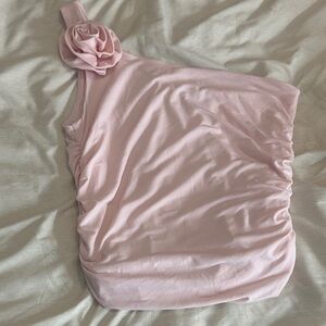 Pink One-Shoulder Top with Floral Detail
